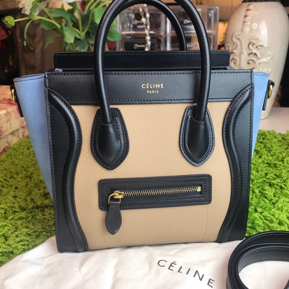 Auth Celine Tricolor Suede Leather Nano Crossbody - Picture 2 of 8